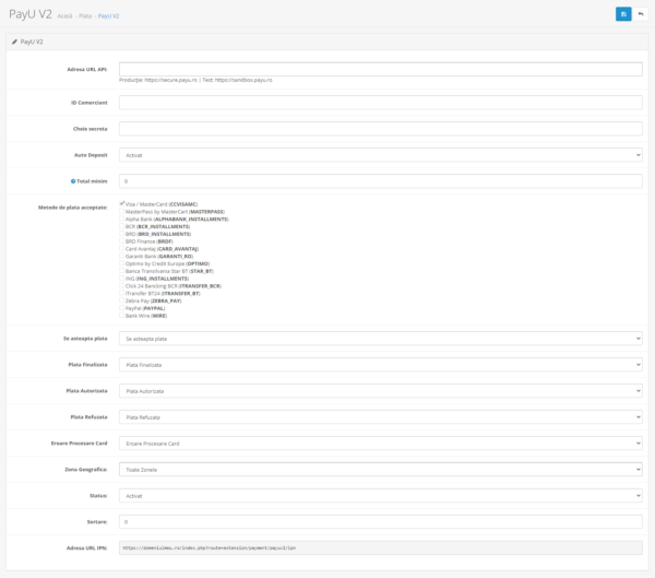 Configurare setari payu4
