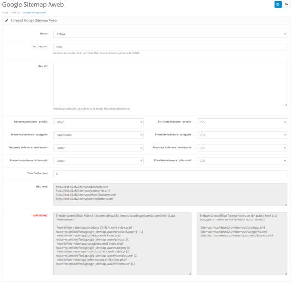 Modul feed-uri Google Sitemap